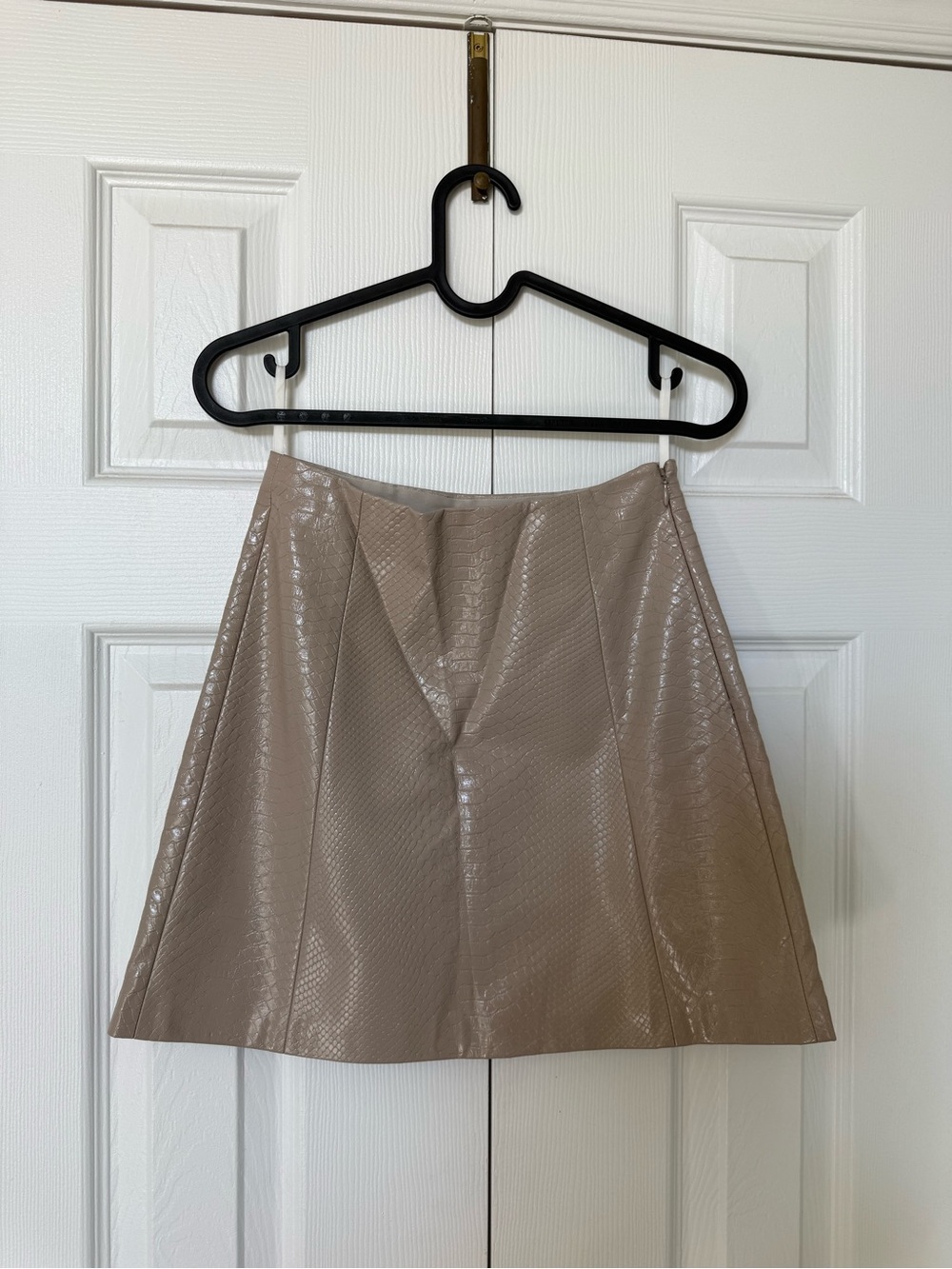 Babaton Beige Faux-Leather A-Line Skirt